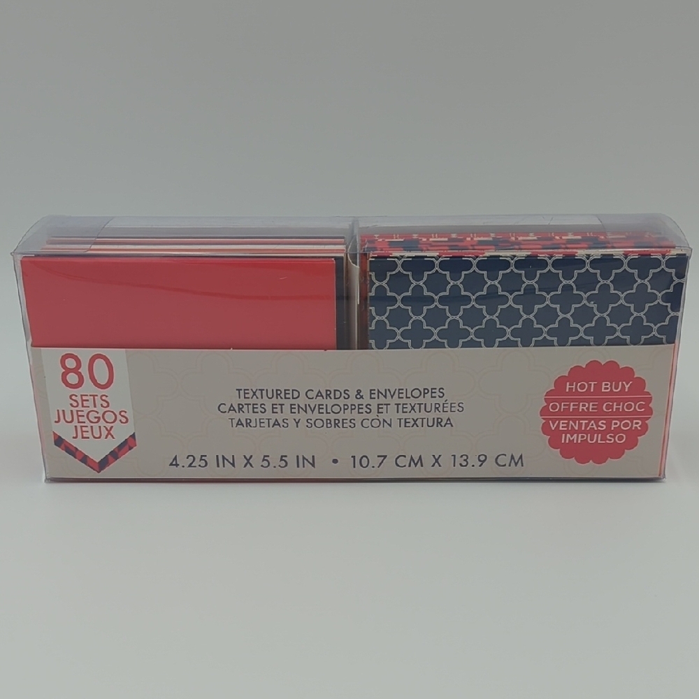 Craft Smith Textured Cards & Envelopes 80 Set Lattice Print Red White Blue